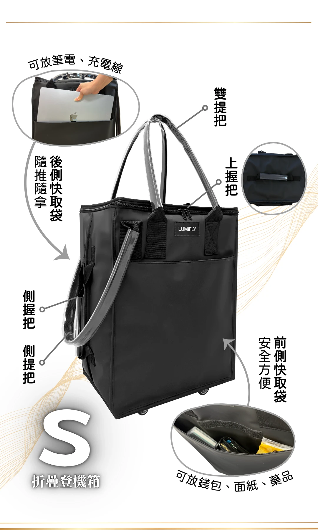 前後擴充口袋設計，讓隨身物品不再混亂，拿取更直覺。
